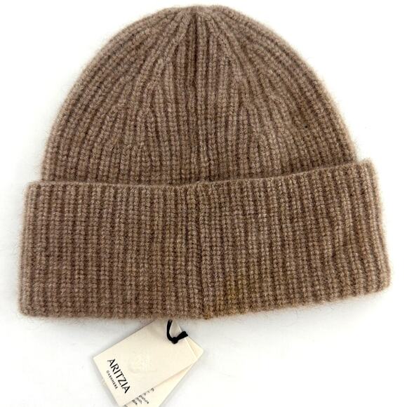Aritzia Heather Nomad Taupe Ribbed Cuff 100% Cashmere Crowned Beanie One Size main image 7